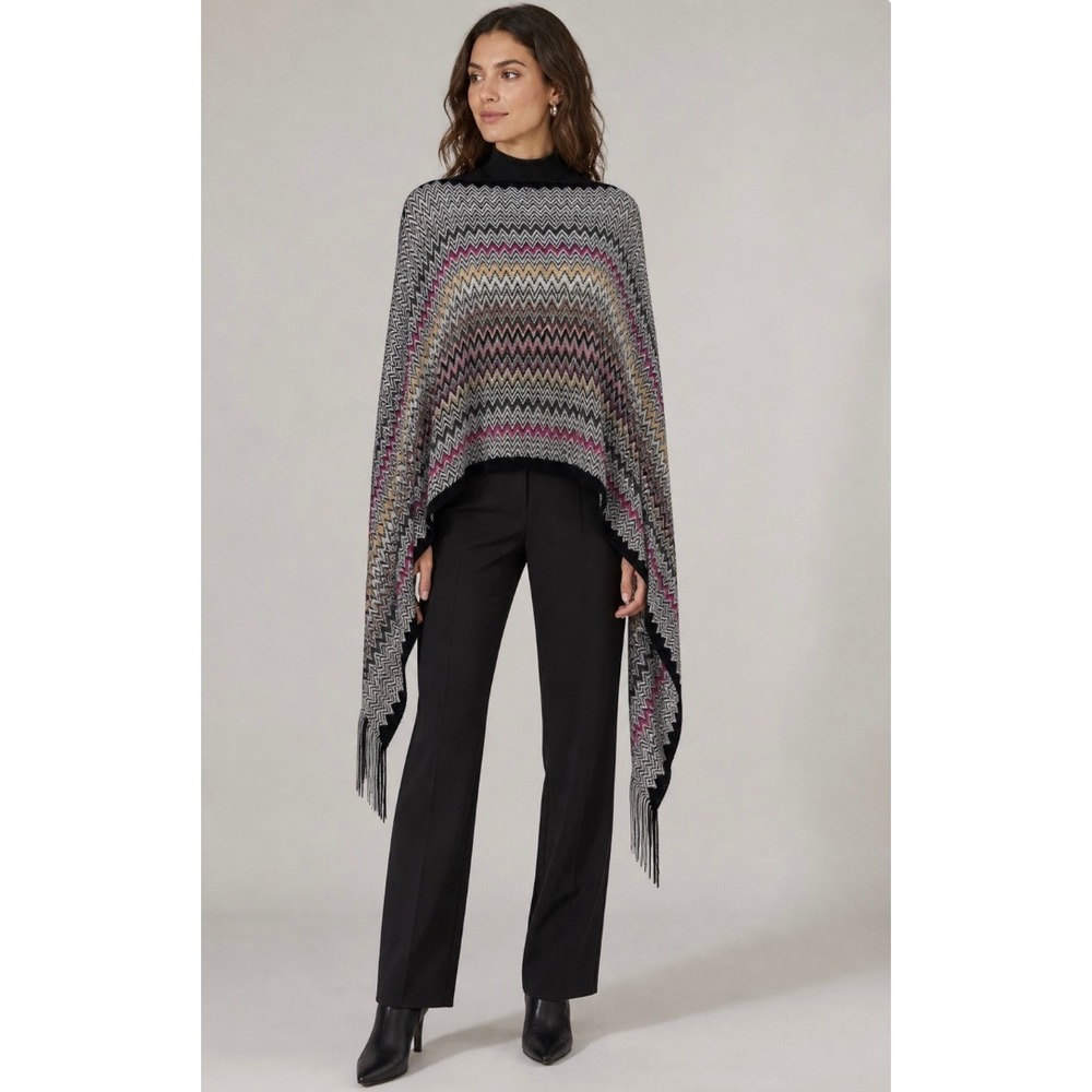 Missoni Multicolor Zigzag Viscose Fringe Poncho Cape One Size